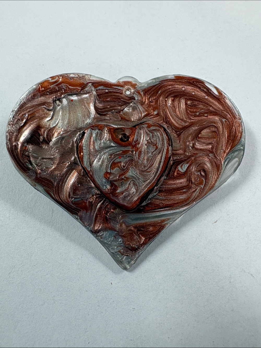 Handcrafted Heart Brooch in Swirled Copper and Silver